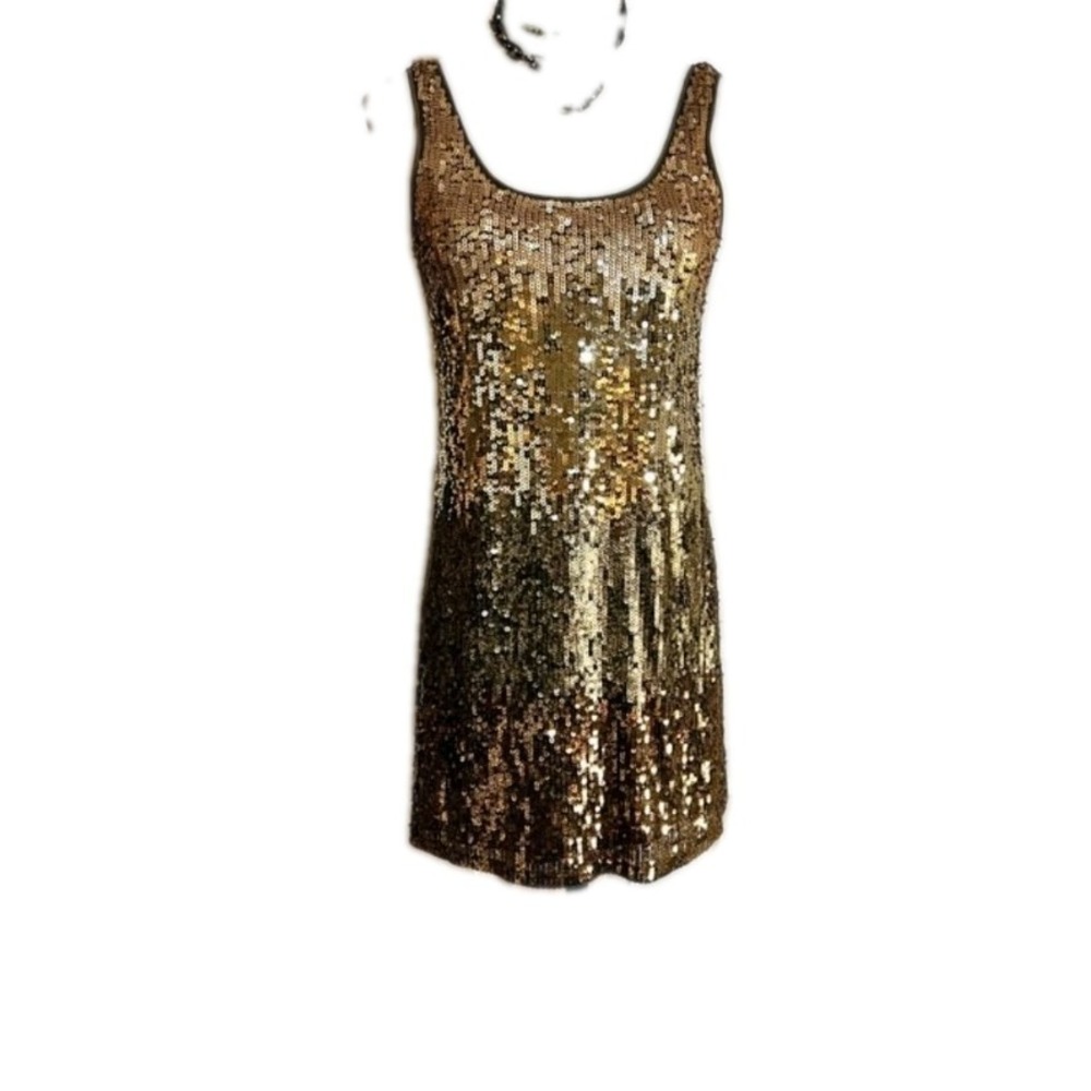 Express Y2K Dress Women's Large Gold Bronze Ombre Metallic Sequin Boho Disco NWT